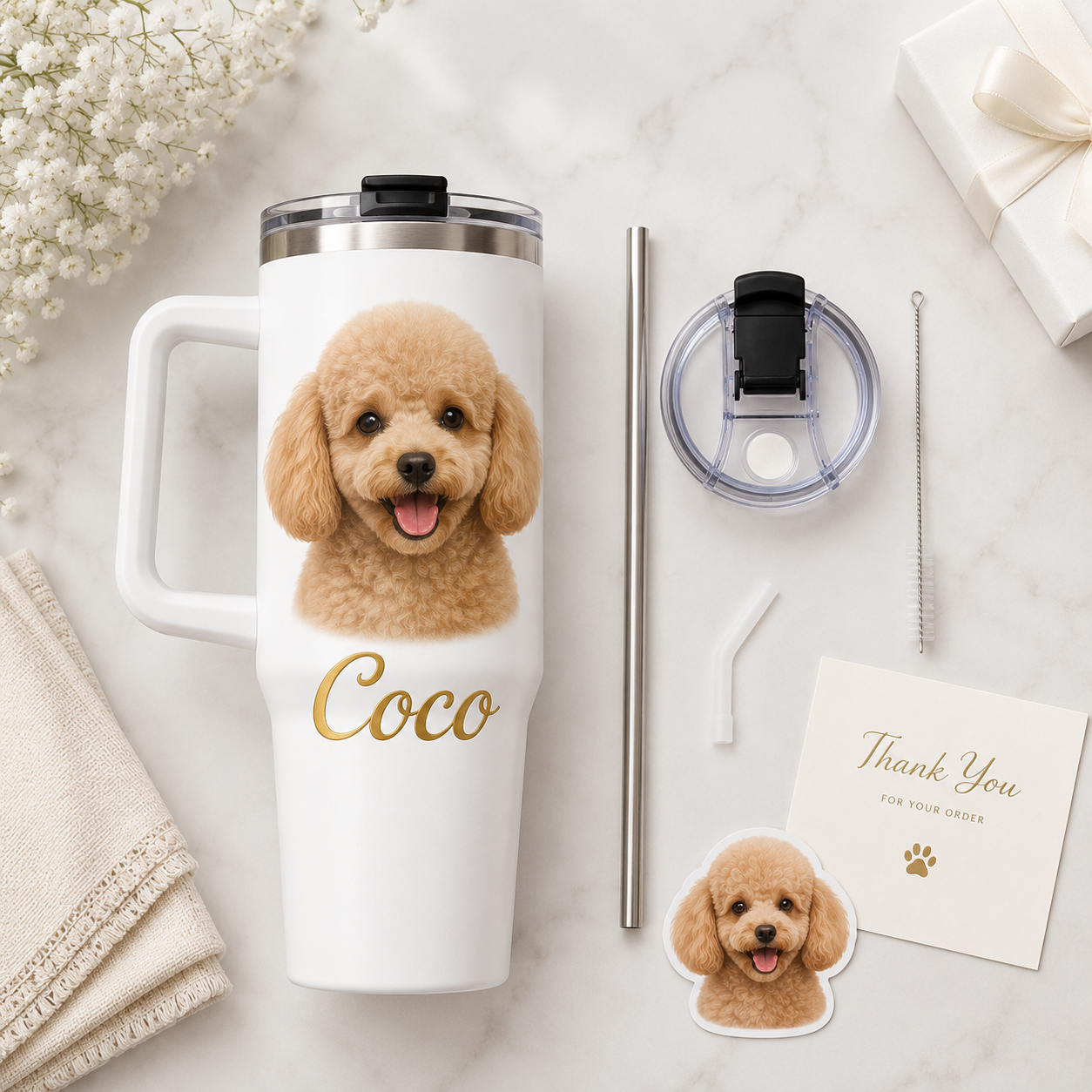 Personalized Dog Face 40oz Tumbler – Custom Photo Cup for Dog Moms, Dog Dads and Pet Parents THUC99