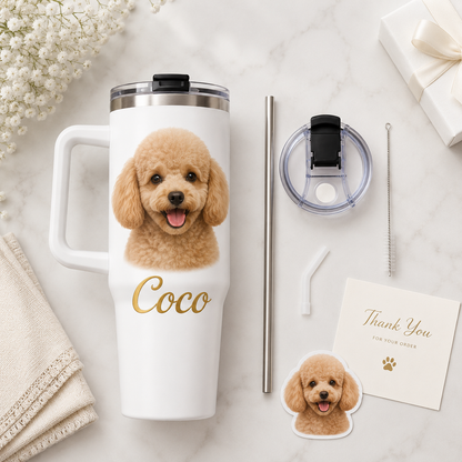 Personalized Dog Face 40oz Tumbler – Custom Photo Cup for Dog Moms, Dog Dads and Pet Parents THUC99