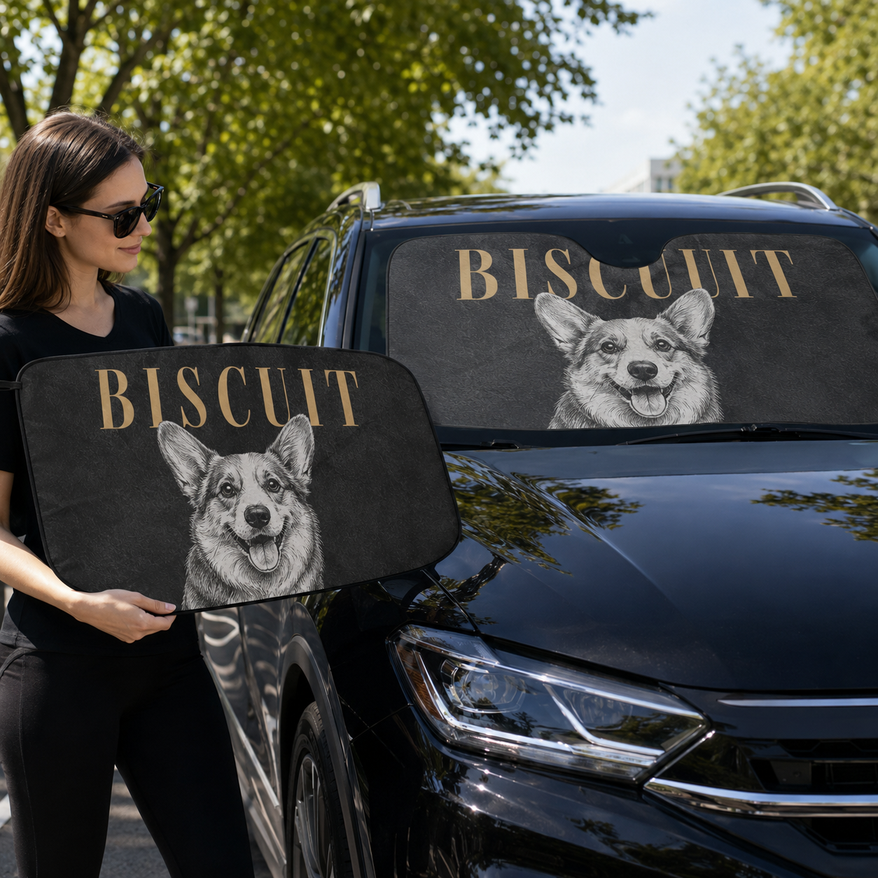 Custom Dog Auto Car Sun Shade, Personalized Pet Windshield Sunshade, Custom Photo Dog Car Accessories Gift THUC99