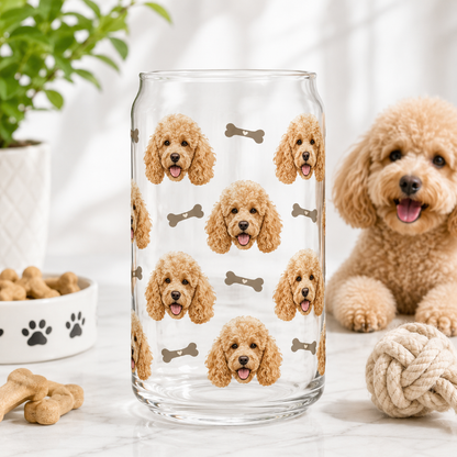 Custom Dog Photo Sipper Glass 16oz – Personalized Glass Tumbler with Bamboo Lid & Straw THUC99