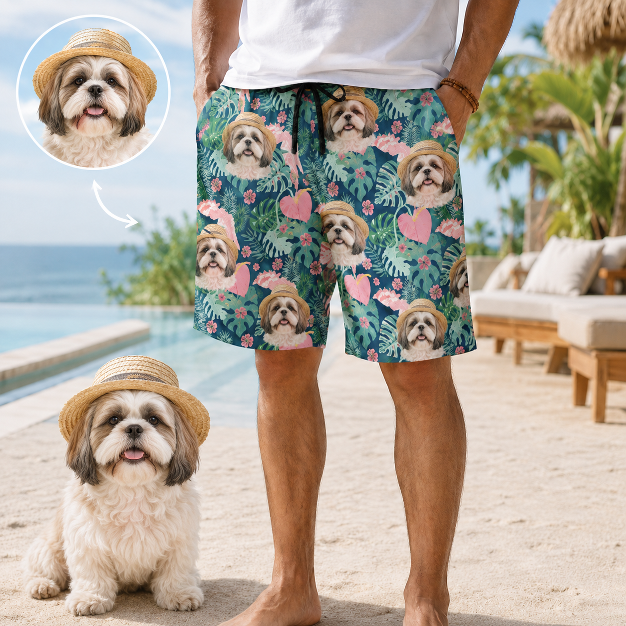 Personalized Custom Dog Face Beach Shorts All Over Print Summer Swimwear THUC99