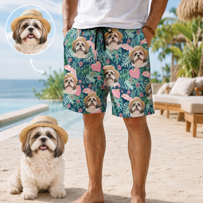 Personalized Custom Dog Face Beach Shorts All Over Print Summer Swimwear THUC99