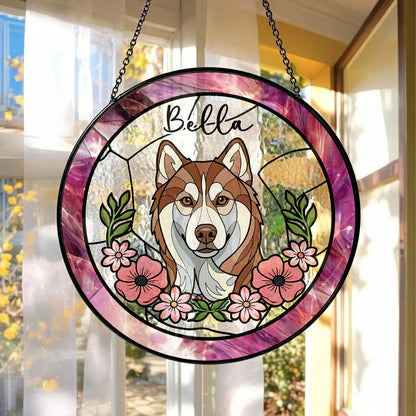 Personalized Dog Suncatcher – Custom Pet Portrait Stained Glass Window Hanging Gift (THUC99)