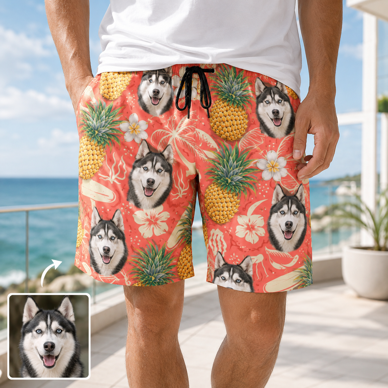 Personalized Dog Photo Beach Trunks Custom Pet Face Summer Swim Shorts THUC99