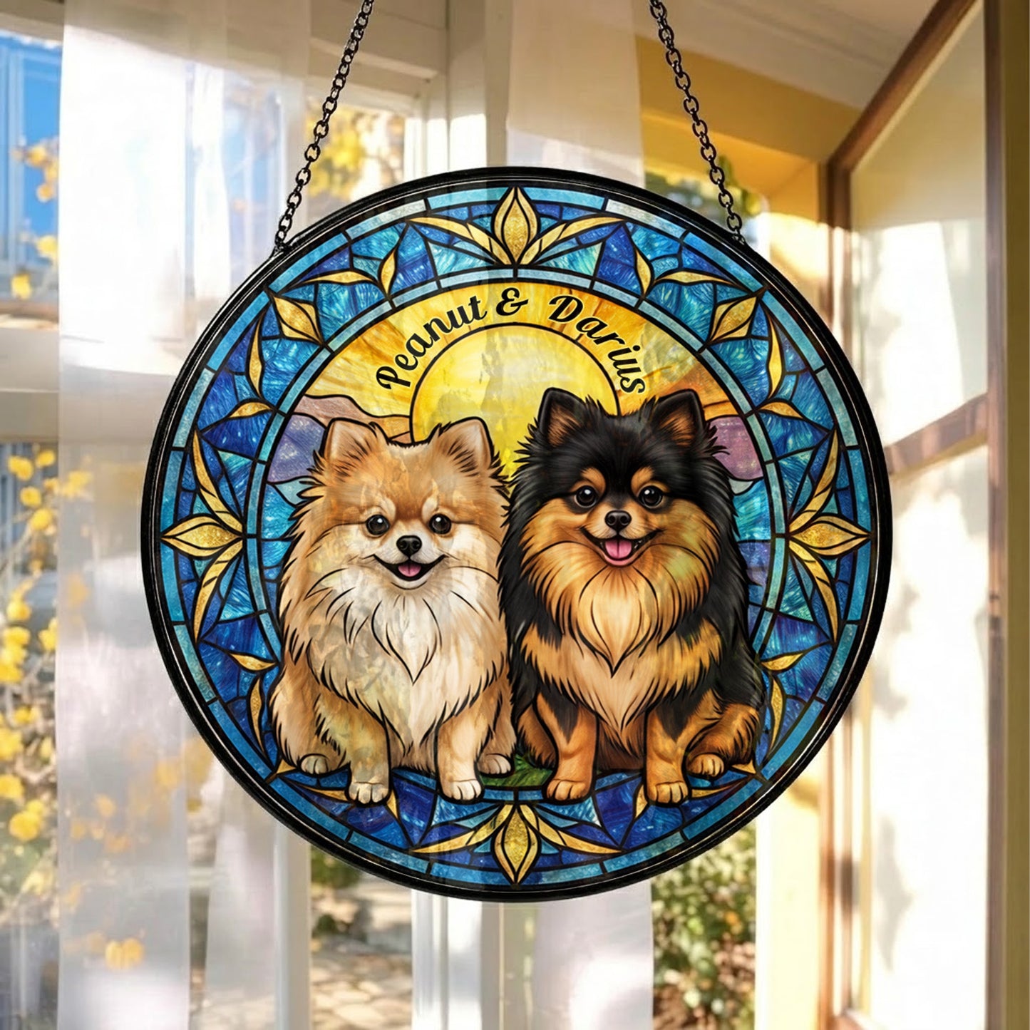 Custom Photo Dog Stained Glass Suncatcher - Personalized Pet Portrait Gift for Dog Mom, Dog Dad THUC99