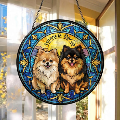Custom Photo Dog Stained Glass Suncatcher - Personalized Pet Portrait Gift for Dog Mom, Dog Dad THUC99