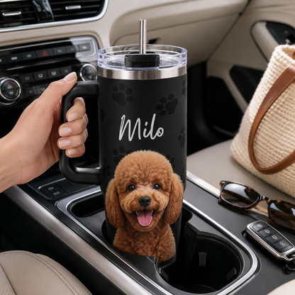 Personalized Dog Face 40oz Tumbler – Custom Photo Cup for Dog Moms, Dog Dads and Pet Parents THUC99