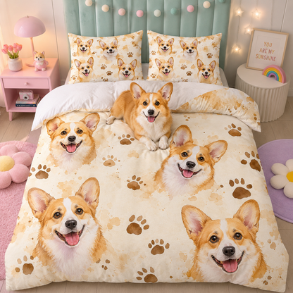 Custom Dog Photo Bedroom Set, Personalized Pet Bedding Gift For Family THUC99