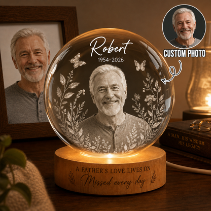 Custom Photo Father Night Light, Personalized Memorial Crystal Ball Lamp For Dad THUC99