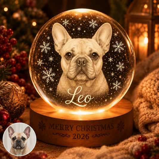 Custom Dog Photo Crystal Lamp, Personalized Pet Crystal Ball Night Light, Dog Memorial Gift THUC99
