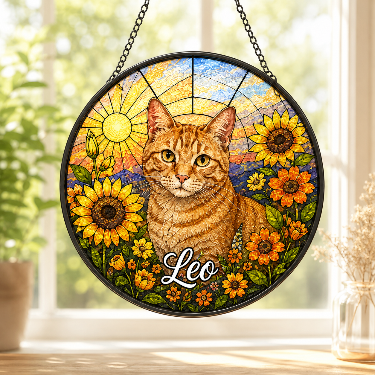 Custom Photo Cat Lover Stained Glass Suncatcher – Personalized Cat Sympathy Gift | Pet Memorial Decor THUC99