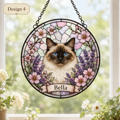 Custom Photo Cat Memorial Glass Suncatcher Gift – Personalized Sympathy Window Hanging THUC99