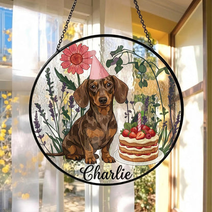 Custom Pet Birthday Suncatcher – Custom Photo Dog Portrait Window Hanging Decor (THUC99)