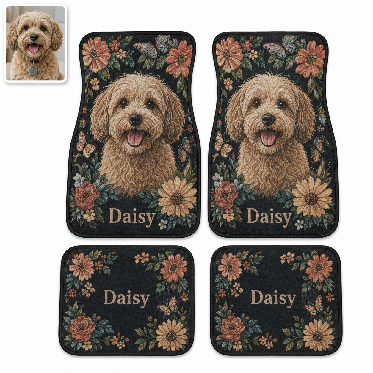 Personalized Dog Car Floor Mats 4-Piece Set, Custom Pet Photo Auto Mat, Dog Lover Gift THUC99