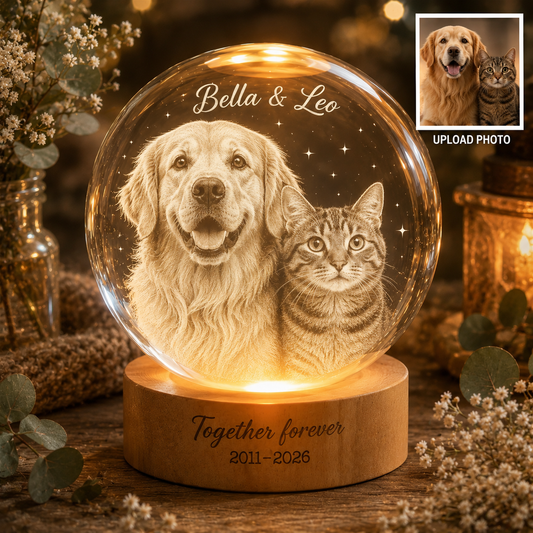 Custom Dog Photo Ball Lamp, Personalized Pet Crystal Night Light, Memorial Pet Gift THUC99