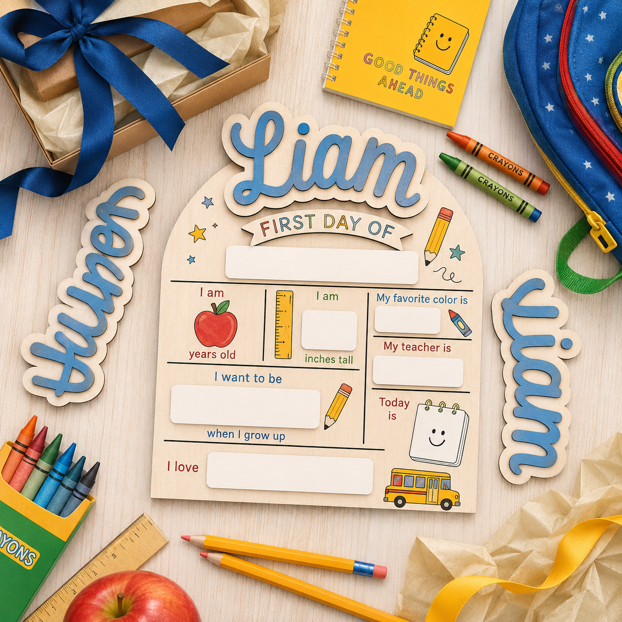 Personalized Preschool Kindergarten Sign, First Day Last Day School Board THUC99