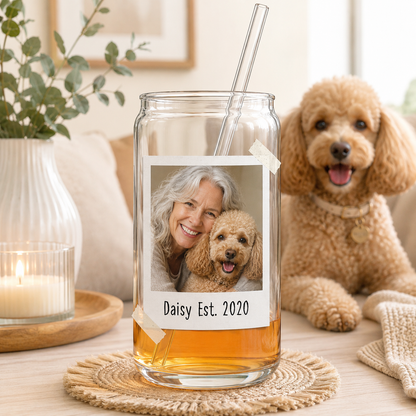 Personalized Puppy Photo Sipper Glass 16oz – Custom Drinkware for Dog Lovers THUC99