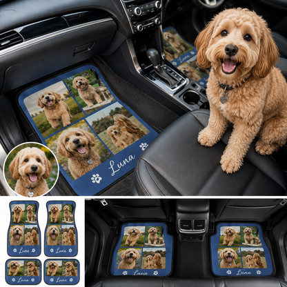 Custom Pet Portrait Car Floor Mats 4-Piece Set, Personalized Dog Lover Auto Accessories THUC99