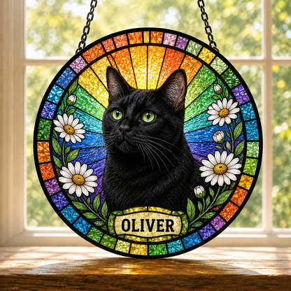 Custom Photo Pet Cat Glass Suncatcher – Personalized Cat Lover Gift | Memorial Window Hanging THUC99