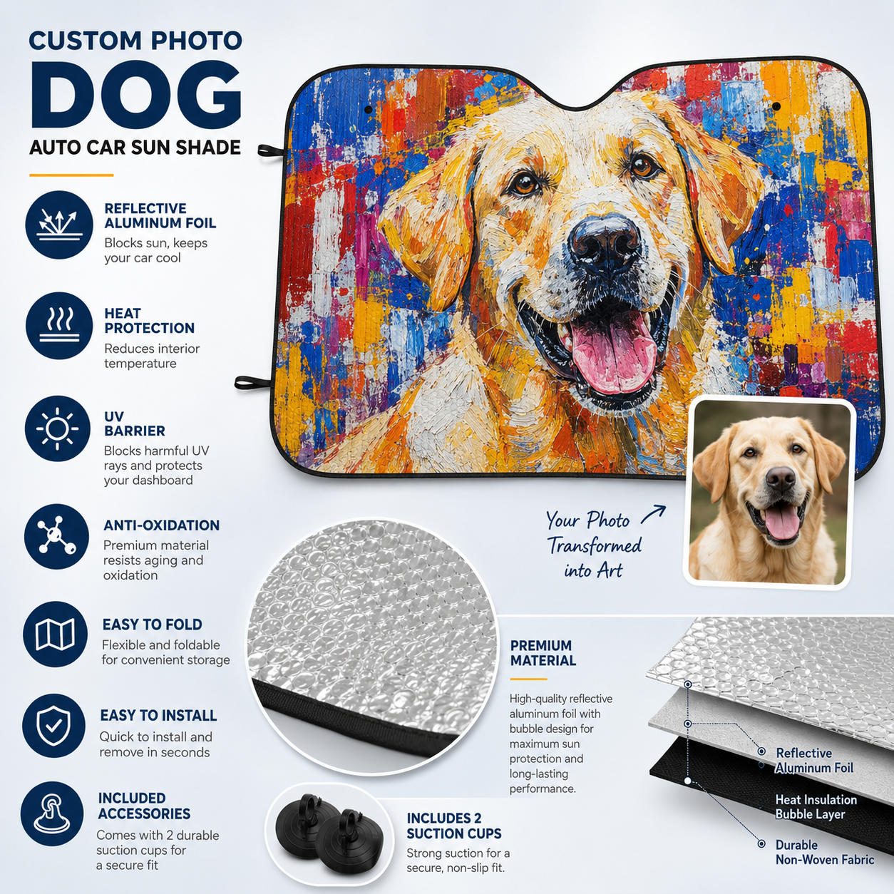 Custom Dog Car Windshield Sunshade, Dog Dad Car Interior Gift THUC99