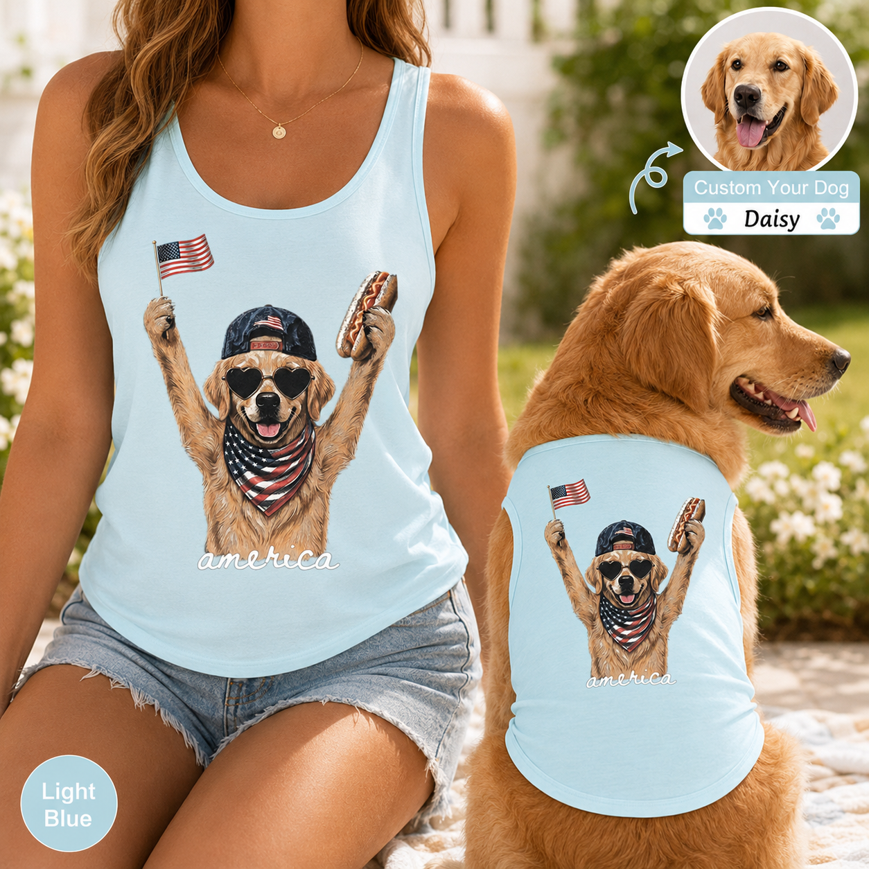 Personalized Women’s and Pet Tank Top Set, Custom Dog Photo Matching Summer Shirt THUC99