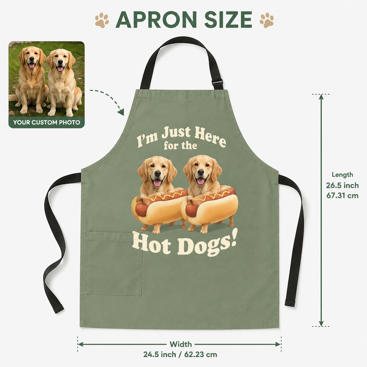 Personalized Dog Kitchen Apron Custom Pet Photo Apron, Dog Lover Gift for Cooking, Grilling and Crafting THUC99