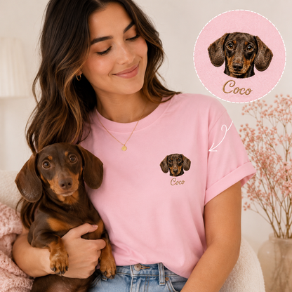 Custom Photo Dog Embroidered Unisex T-Shirt, Personalized Pet Portrait Shirt, Custom Dog Mom Dad Gift THUC99