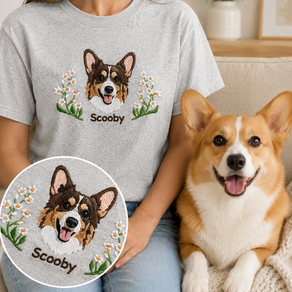 Custom Dog Embroidered Unisex Shirt, Personalized Pet Photo Tee, Dog Mom Dad Gift THUC99