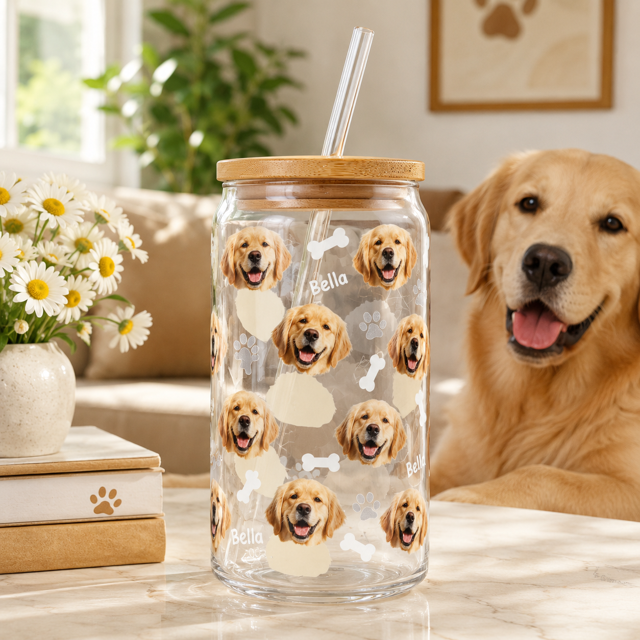 Custom Dog Mom Glass Tumbler – Personalized 16oz Cup with Lid & Straw THUC99