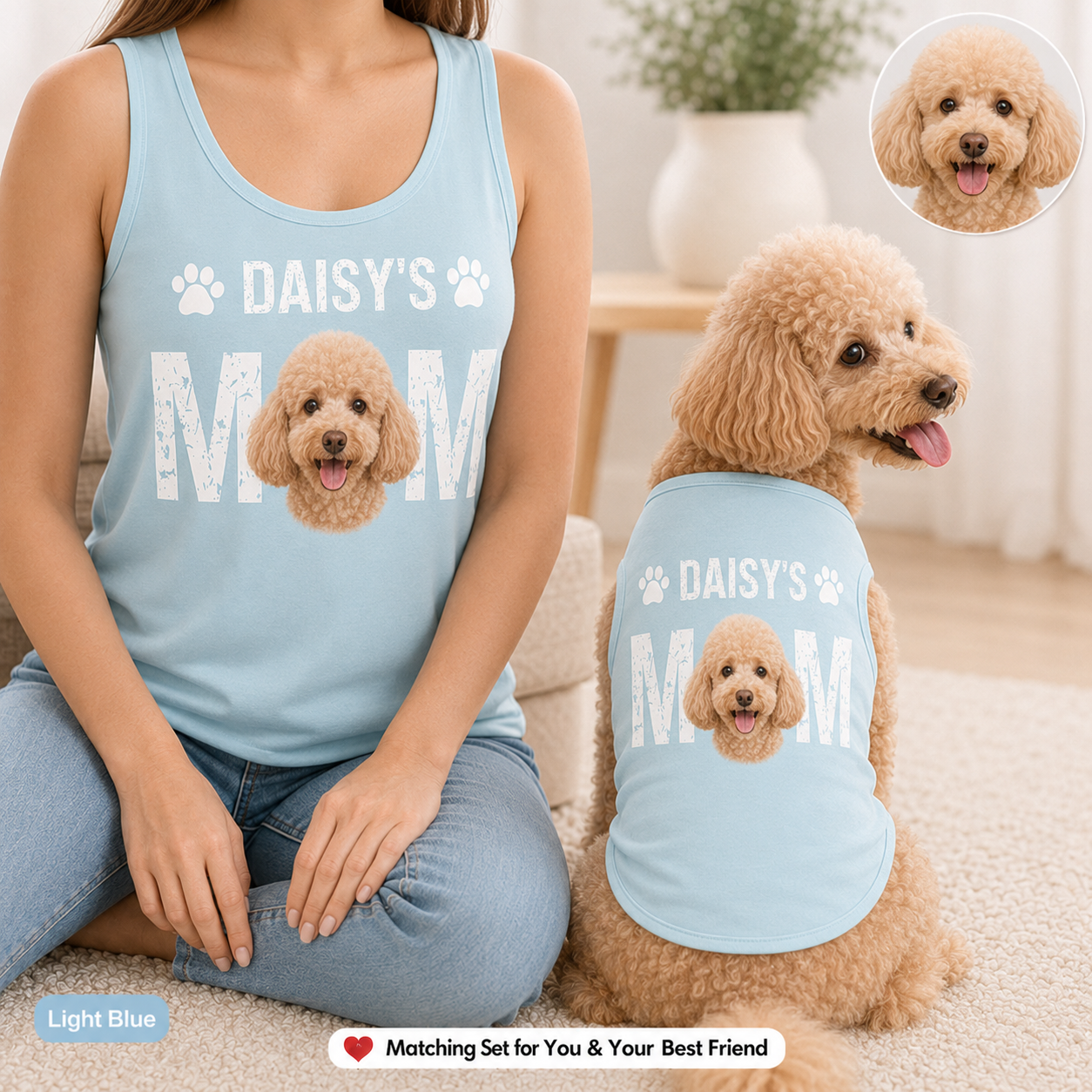 Personalized Women’s Tank Top with Dog Photo, Matching Pet Tank Top Summer Set THUC99