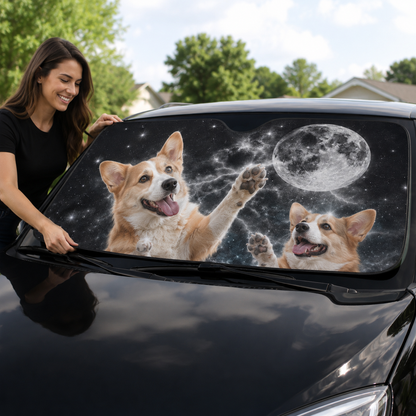 Custom Pet Photo Car Sun Shade, Personalized Dog Windshield Cover, Foldable Auto Window Sunshade THUC99