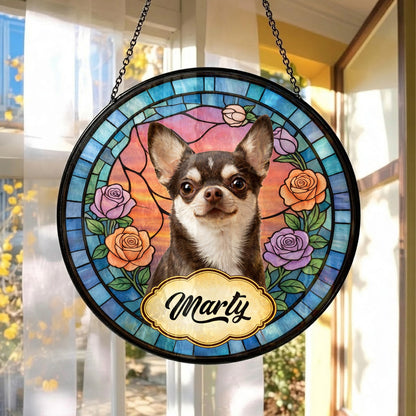 Personalized Dog Name Stained Glass Suncatcher – Custom Pet Window Hanging Gift (THUC99)
