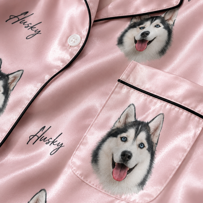 Custom Dog Picture Satin Pajama Set Soft Nightwear Gift for Pet Lovers THUC99