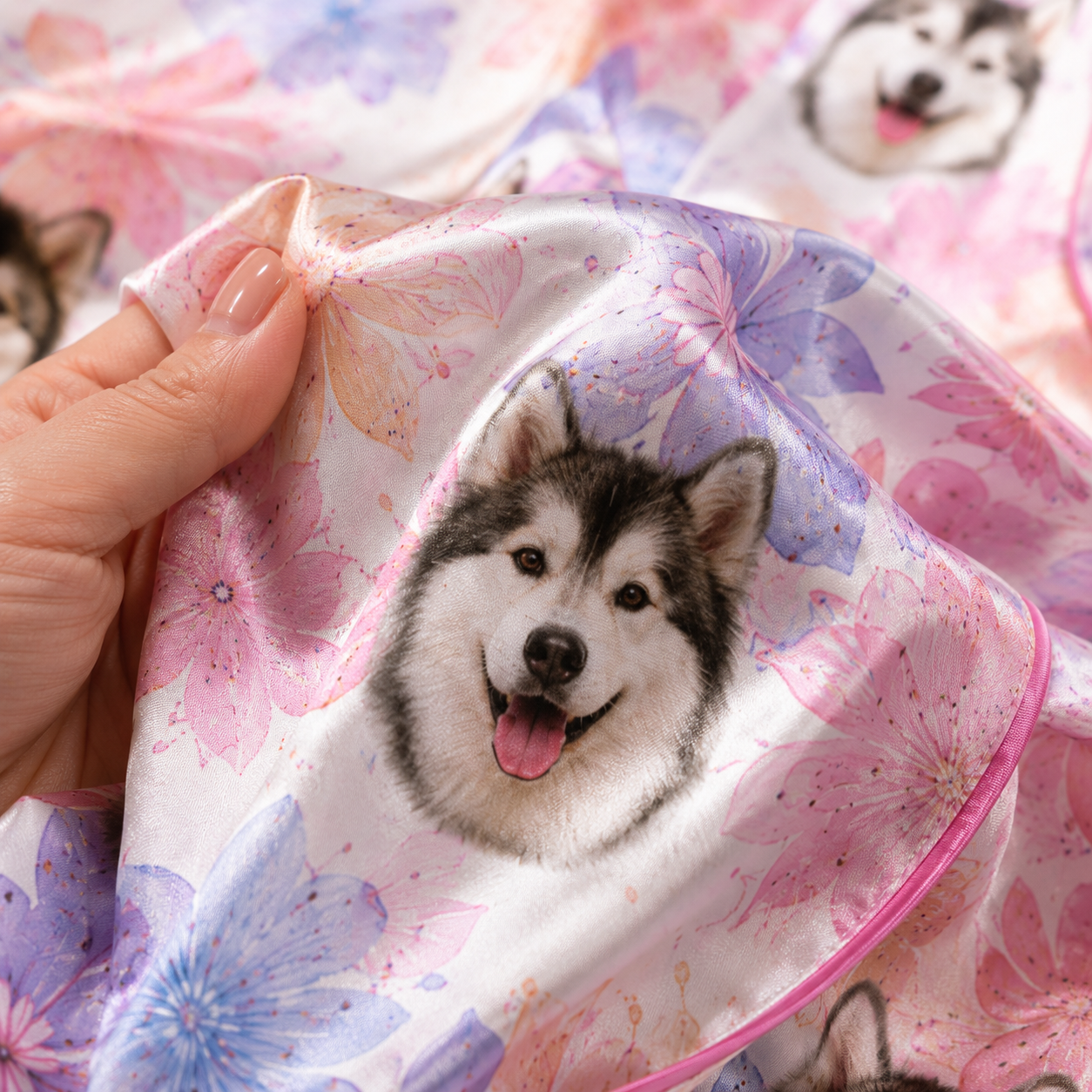 Personalized Pet Face Satin Pajamas Set Custom Dog Photo Gift for Her THUC99