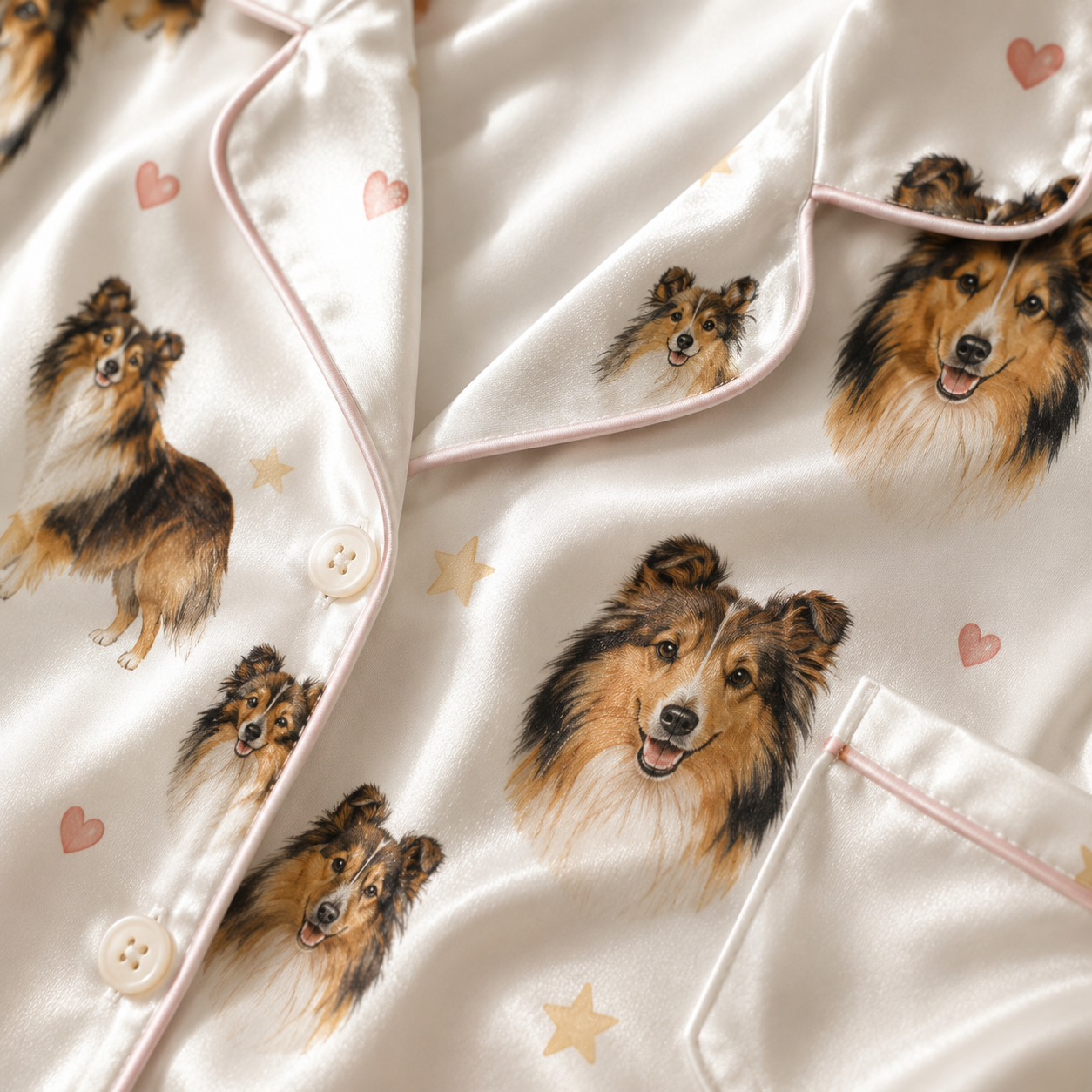 Custom Dog Face Printed Satin Pajamas Set Personalized Pet Photo Sleepwear for Her THUC99