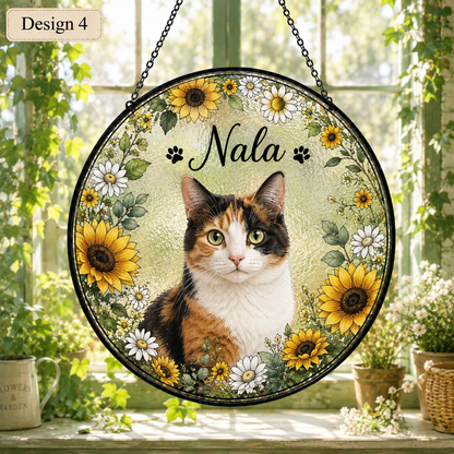 Custom Photo Cat Glass Suncatcher Decor – Personalized Pet Portrait Memorial Gift THUC99