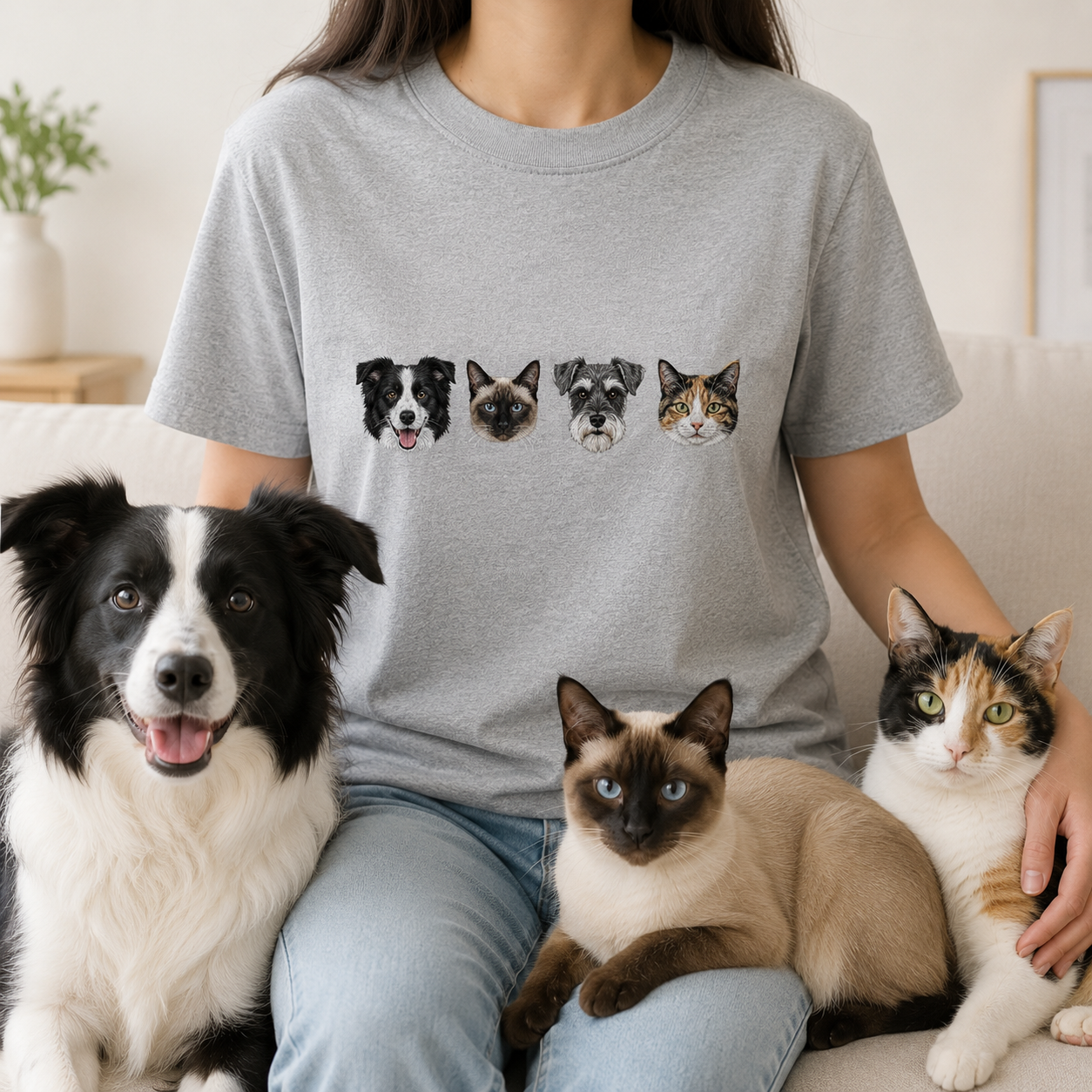 Custom Dog Photo Embroidered Tee, Personalized Pet Face Shirt, Dog Mom Dad Birthday Gift THUC99