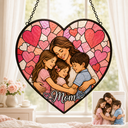 Custom Mom and Daughter Photo Glass Suncatcher, Personalized Family Portrait Window Decor Gift THUC99