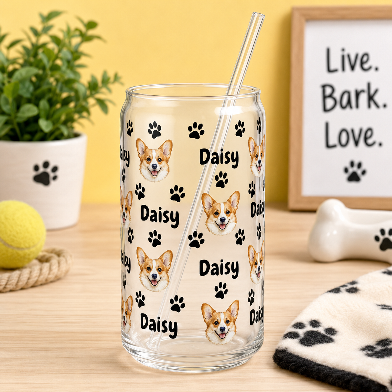 Personalized Dog Face Glass Tumbler 16oz – Custom Pet Cup with Bamboo Lid & Straw THUC99 (Copy)