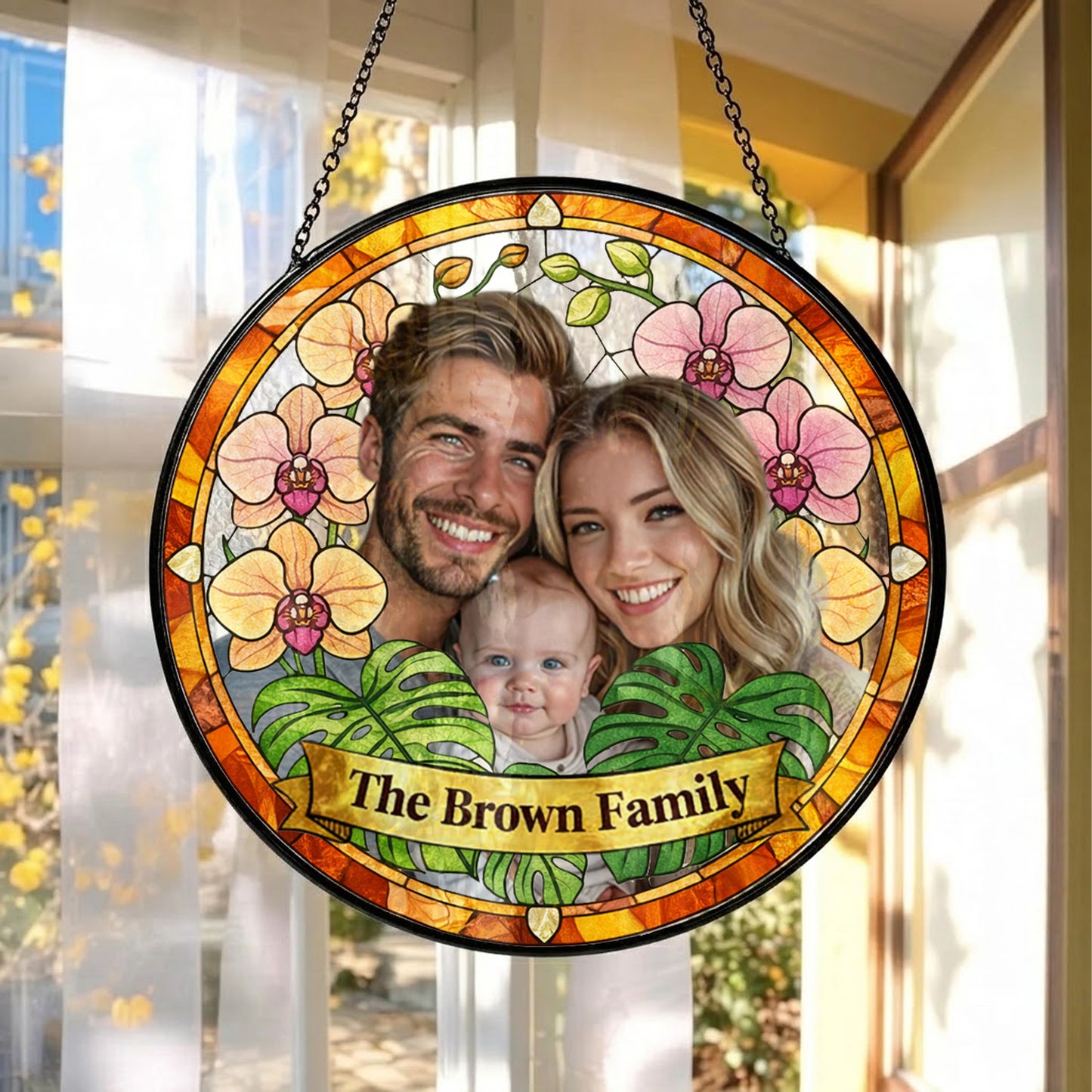 Custom Photo Family Photo Suncatcher – Personalized Stained Glass Window Hanging For Mom Gift THUC99
