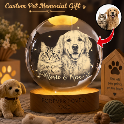 Custom Dog Crystal Ball Light, Personalized Pet Photo Lamp, Dog Memorial Sympathy Gift THUC99