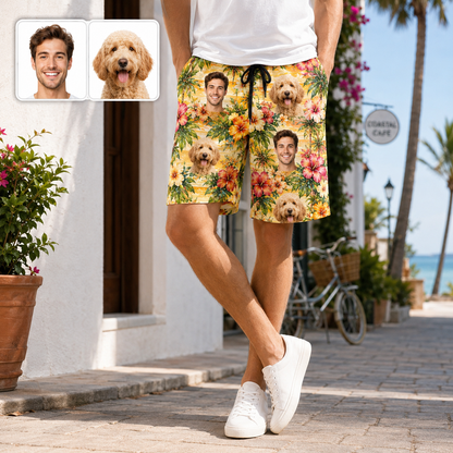 Custom Pet Portrait Beach Shorts Personalized Dog Lover Swim Trunks Gift THUC99