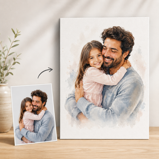 Custom Photo Happy Father's Day By Girl Canvas Wall Art - Custom Gift For Dad TOM99
