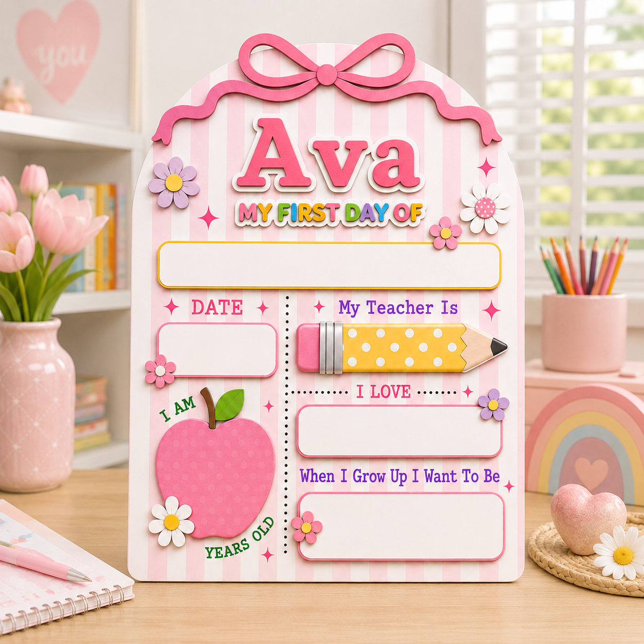 Custom Name School Sign for Kids, Acrylic Wood Back to School Board Gift For Boy And Girl THUC99