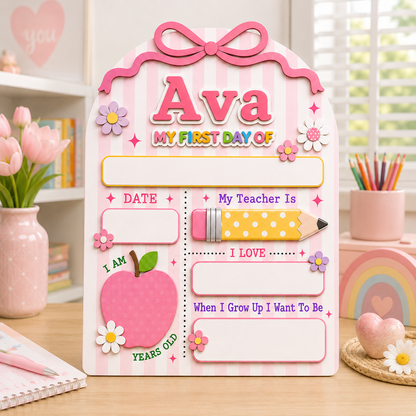Custom Name School Sign for Kids, Acrylic Wood Back to School Board Gift For Boy And Girl THUC99
