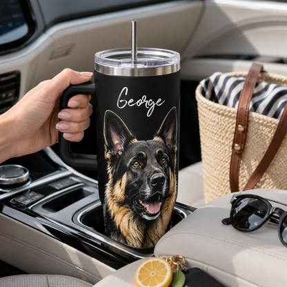 Custom Pet Picture 40oz Tumbler – Personalized Dog Lover Cup with Handle and Straw THUC99