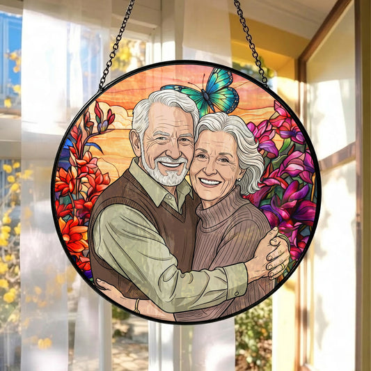 Custom Photo Grandma & Grandpa Glass Suncatcher – Custom Portrait Window Decor, Mom Gift THUC99