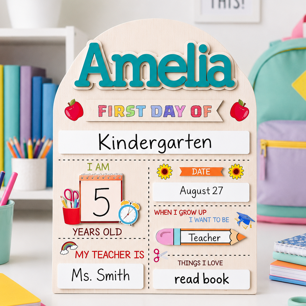 Personalized Back to School Photo Prop, Custom Acrylic Wood School Sign THUC99
