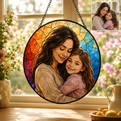 Personalized Grandma and Grandkids Photo Suncatcher, Custom Stained Glass Window Hanging Decor THUC99