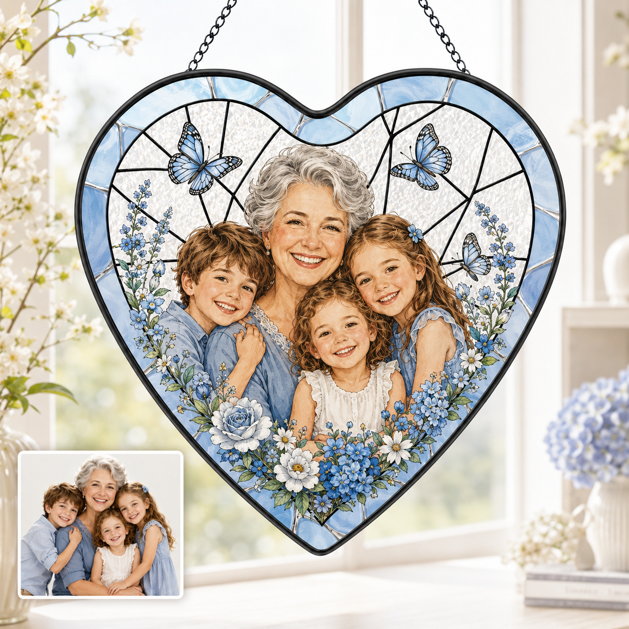 Personalized Mom Photo Stained Glass Suncatcher, Custom Nana Gift Window Hanging Keepsake Decor THUC99